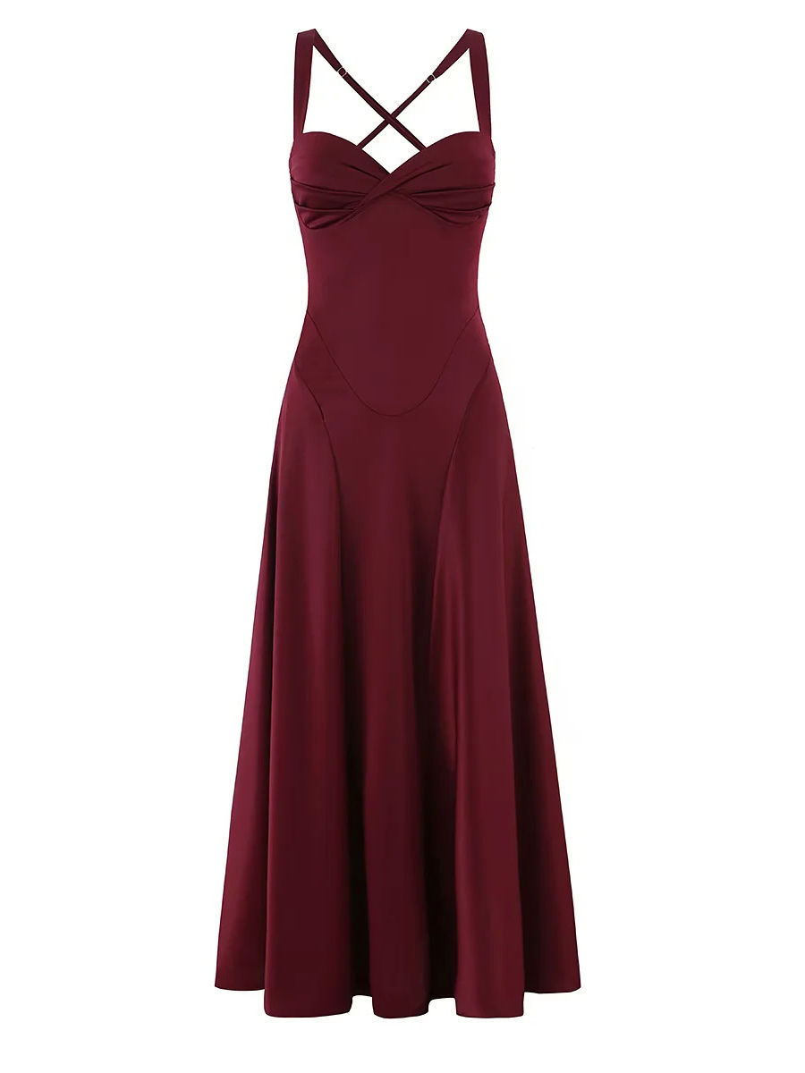 TWOTWINSTYLE Solid High Waist Patchwork Drawstring Elegant Dress