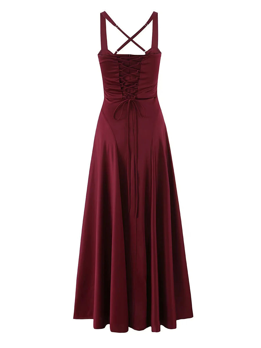 TWOTWINSTYLE Solid High Waist Patchwork Drawstring Elegant Dress