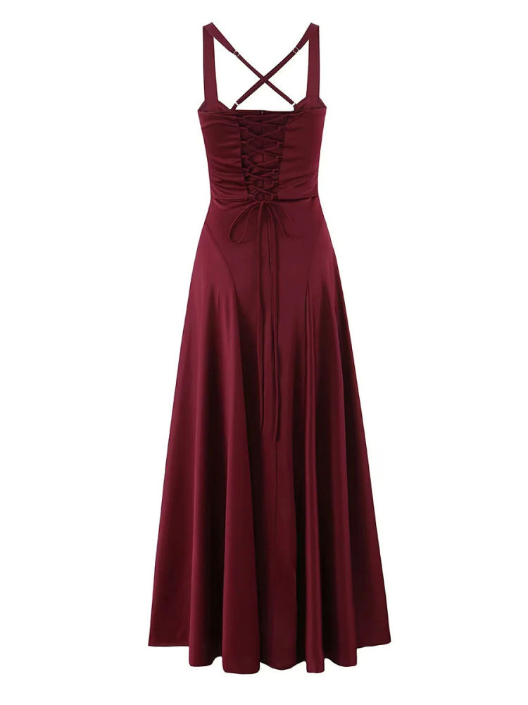 TWOTWINSTYLE Solid High Waist Patchwork Drawstring Elegant Dress