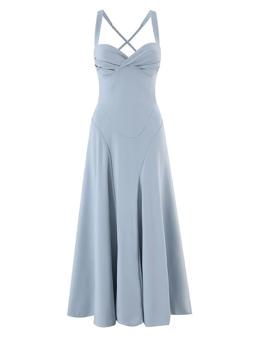 TWOTWINSTYLE Solid High Waist Patchwork Drawstring Elegant Dress