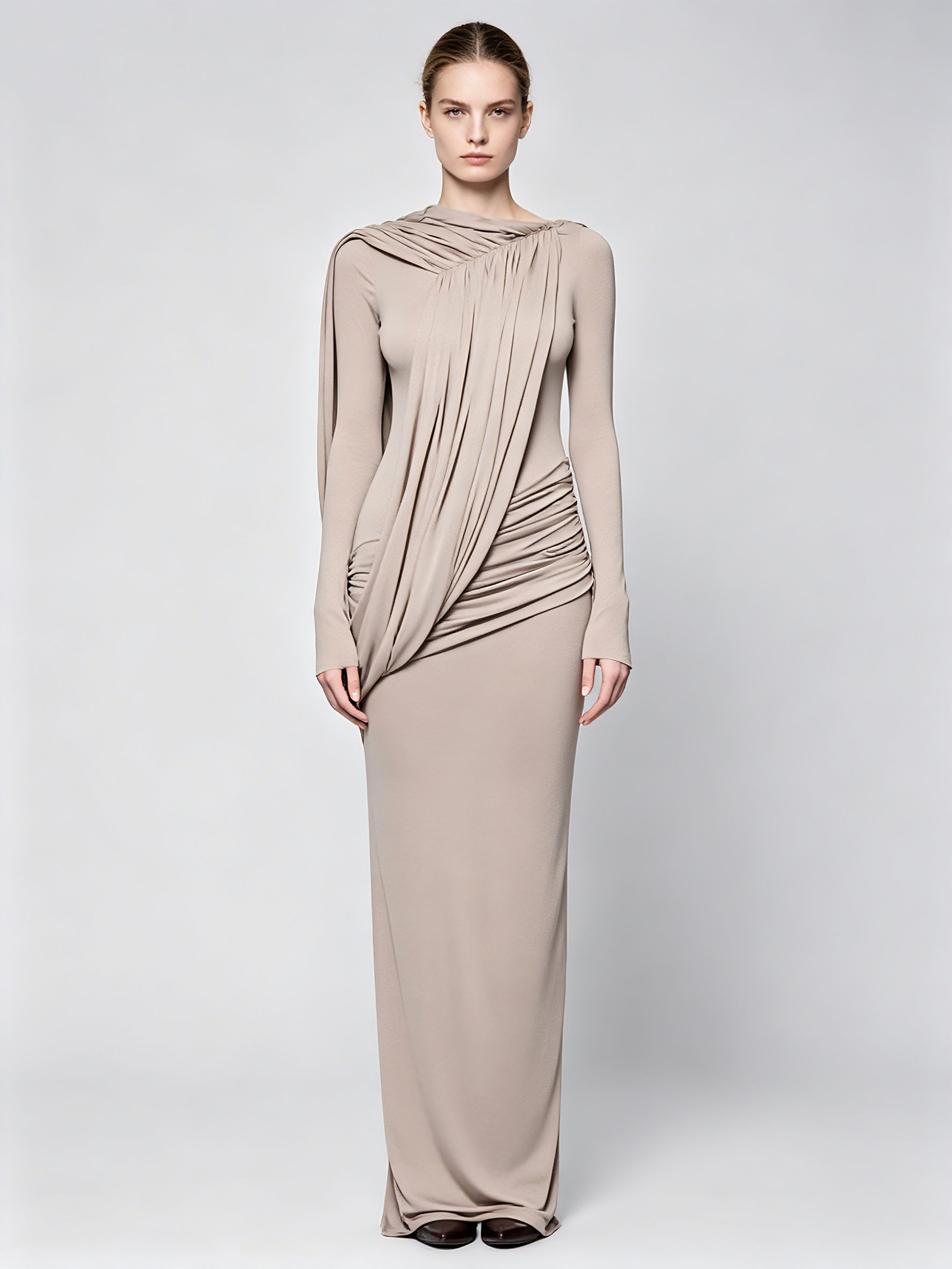 TWOTWINSTYLE Solid Long Sleeve Ruched Tunic Chic Dress