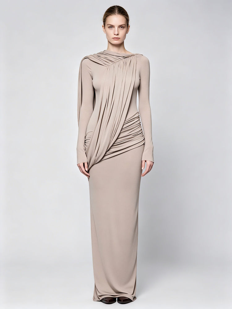 TWOTWINSTYLE Solid Long Sleeve Ruched Tunic Chic Dress