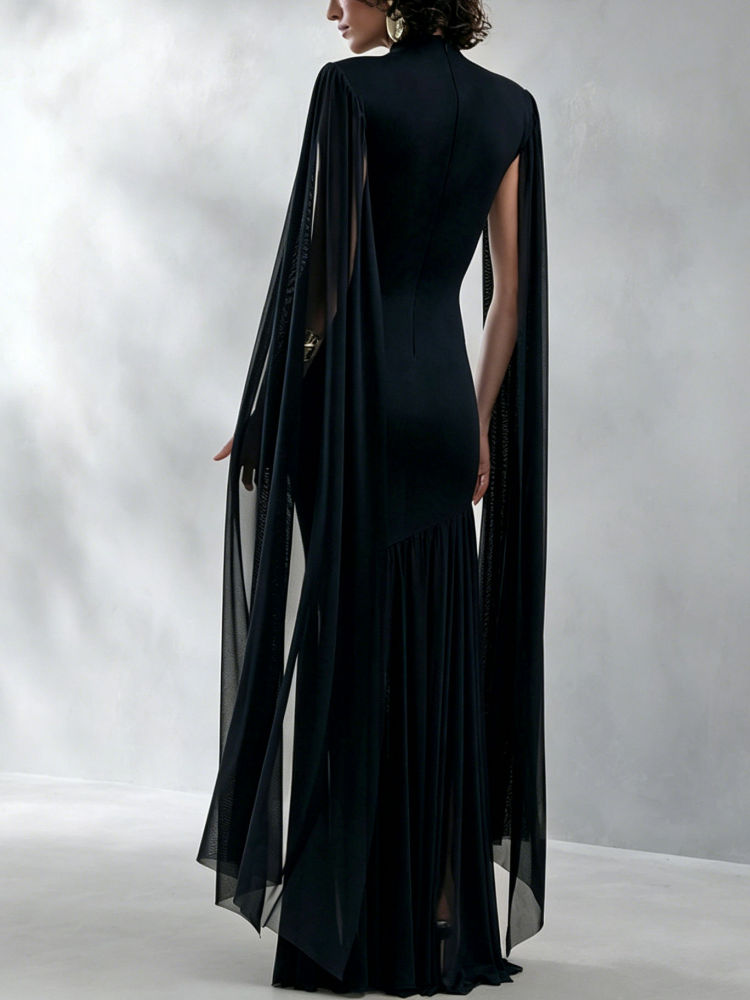 TWOTWINSTYLE Stand Collar Sleeveles Spliced Mesh Design Dress