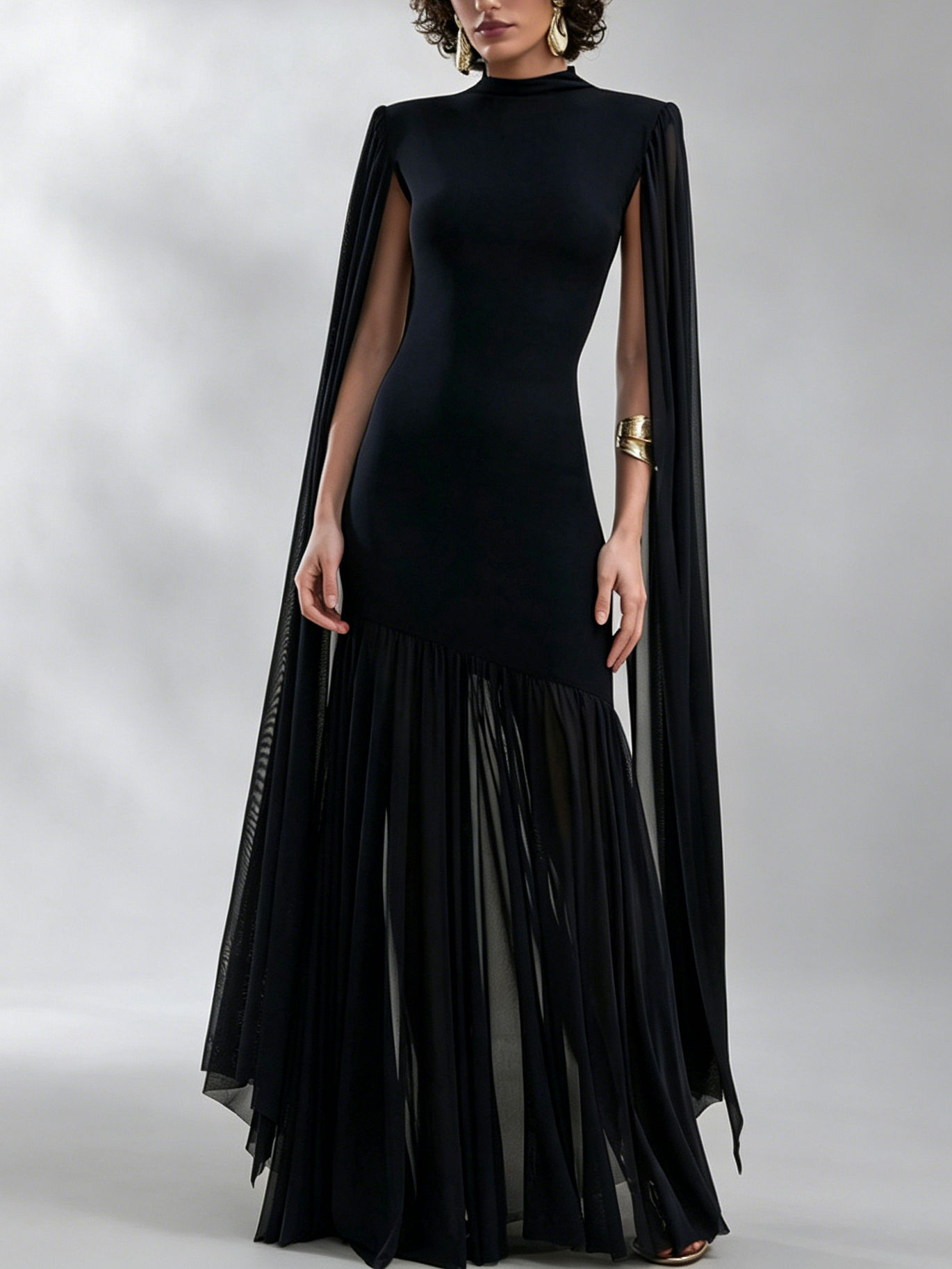 TWOTWINSTYLE Stand Collar Sleeveles Spliced Mesh Design Dress