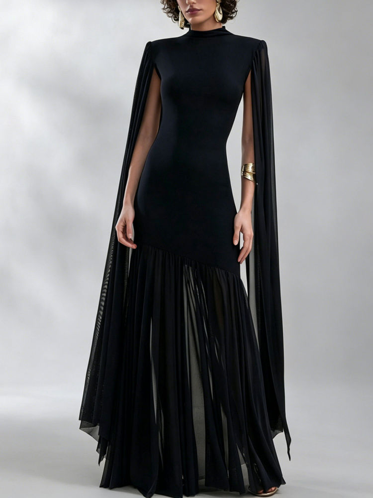 TWOTWINSTYLE Stand Collar Sleeveles Spliced Mesh Design Dress