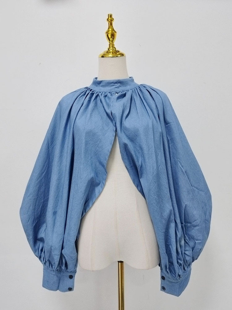 TWOTWINSTYLE Stand Collar Puff Sleeve Slit Fashion Jacket