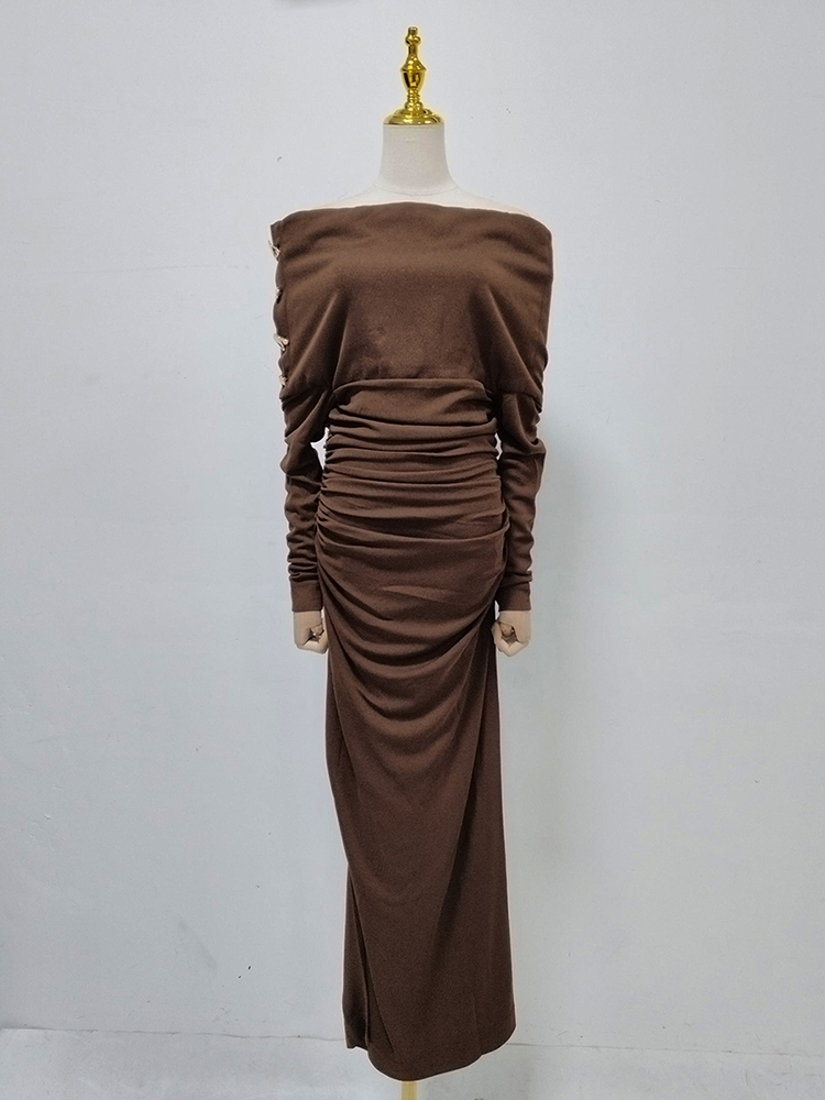 TWOTWINSTYLE Off Shoulder Long Sleeve Tunic Vintage Dress