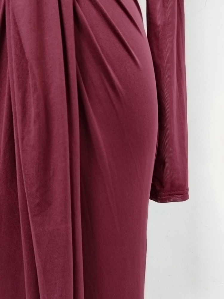 TWOTWINSTYLE Round Neck Long Sleeve Tunic Pleated Elegant Dress