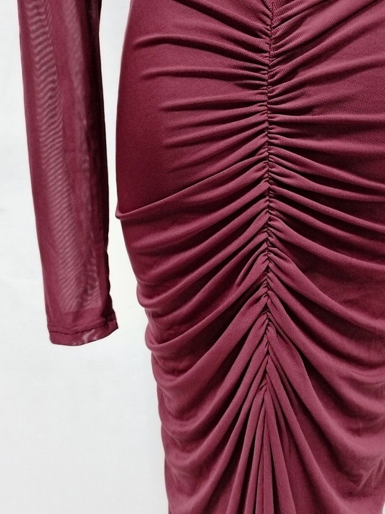 TWOTWINSTYLE Round Neck Long Sleeve Tunic Pleated Elegant Dress
