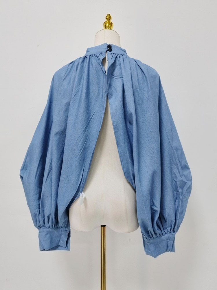 TWOTWINSTYLE Stand Collar Puff Sleeve Slit Fashion Jacket