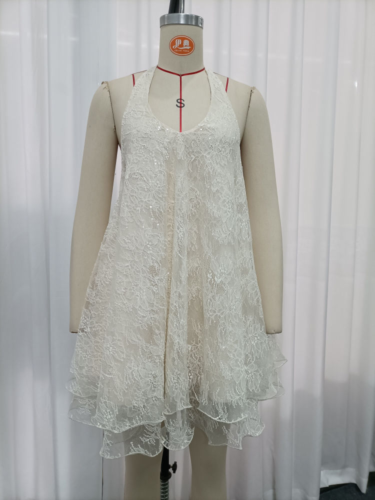 TWOTWINSTYLE Lace Patchwork Sequins Sexy Camisole Dress