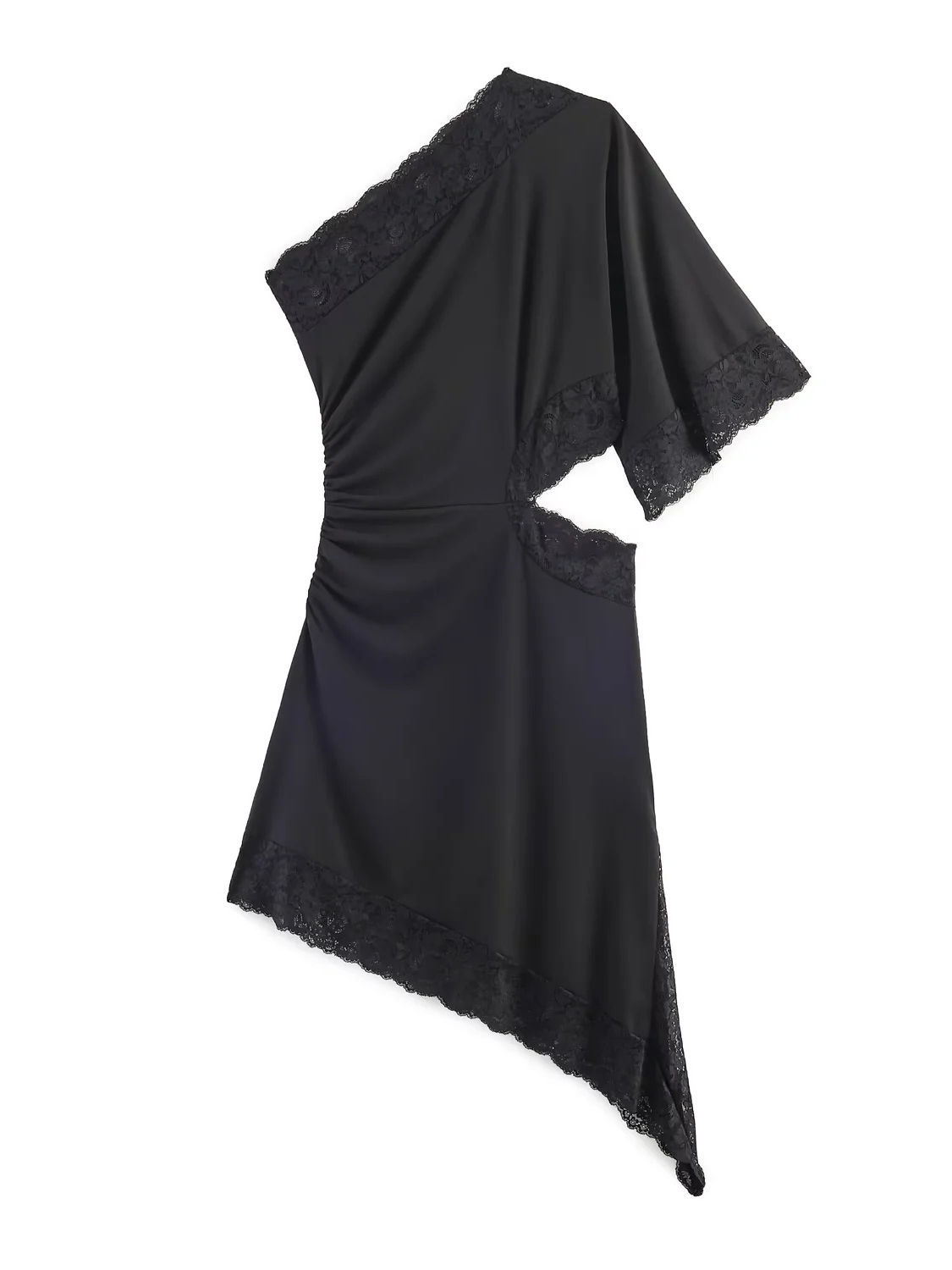 TWOTWINSTYLE Off One Shoulder Hollowed Out Patchwork Lace Fashion Dress