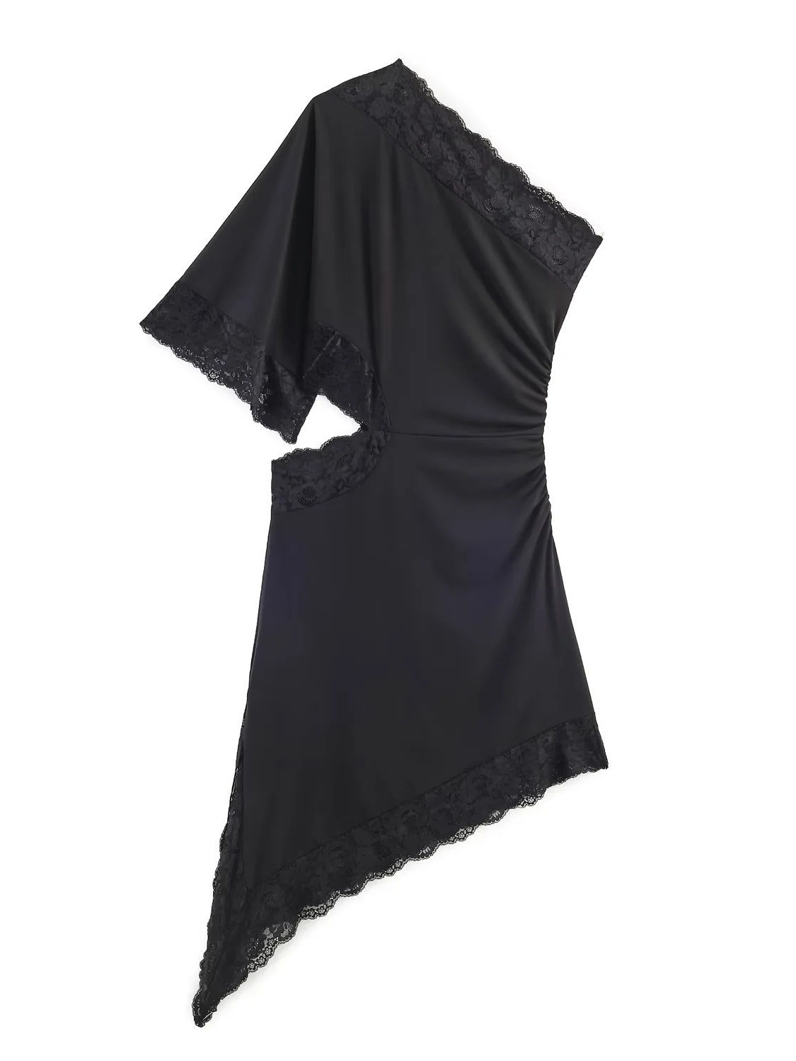 TWOTWINSTYLE Off One Shoulder Hollowed Out Patchwork Lace Fashion Dress