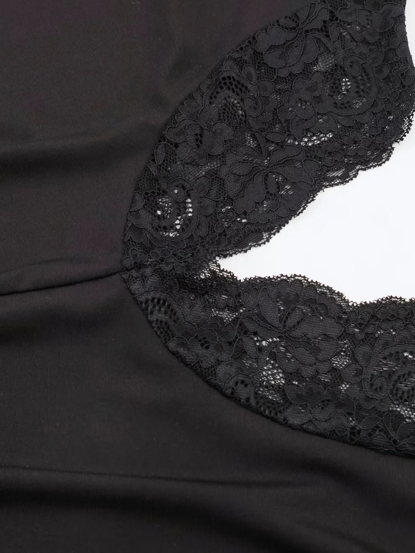 TWOTWINSTYLE Off One Shoulder Hollowed Out Patchwork Lace Fashion Dress