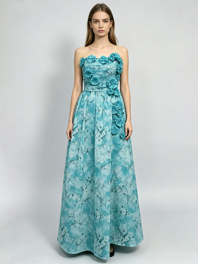 TWOTWINSTYLE Off Shoulder Patchwork Appliques Pleated Fashion Dress