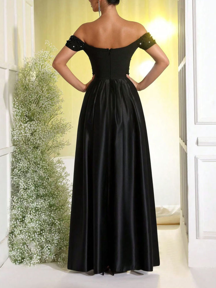 TWOTWINSTYLE Off Shoulder Pleated Spliced Diamond Fashion Dress