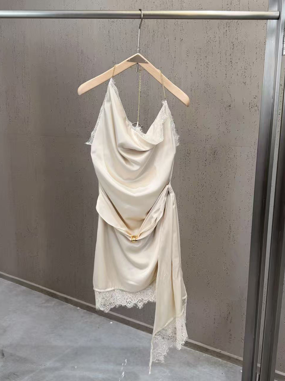 TWOTWINSTYLE Patchwork Lace Irregular Hem Tunic Sexy Dress