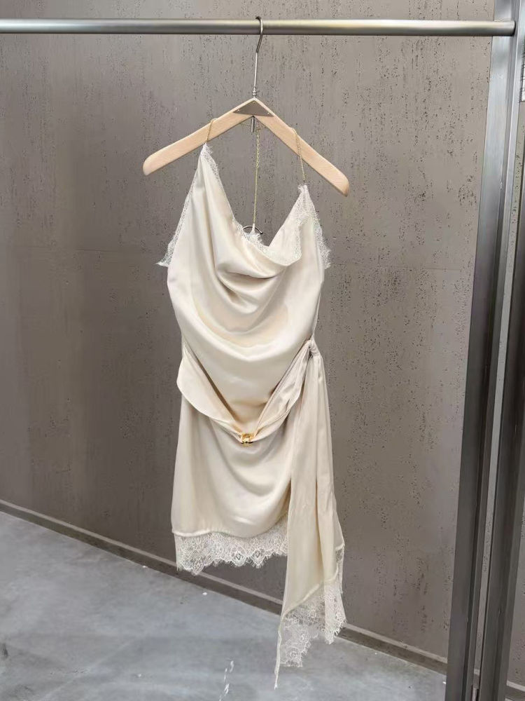TWOTWINSTYLE Patchwork Lace Irregular Hem Tunic Sexy Dress