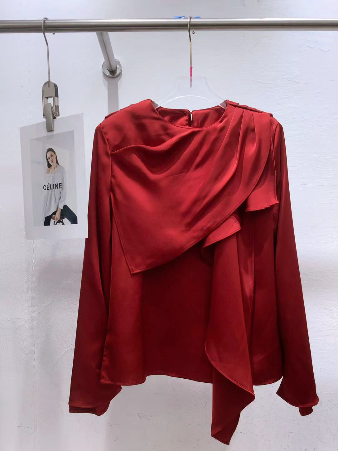 TWOTWINSTYLE Round Neck Long Sleeve Irregular Ribbon Casual Shirt