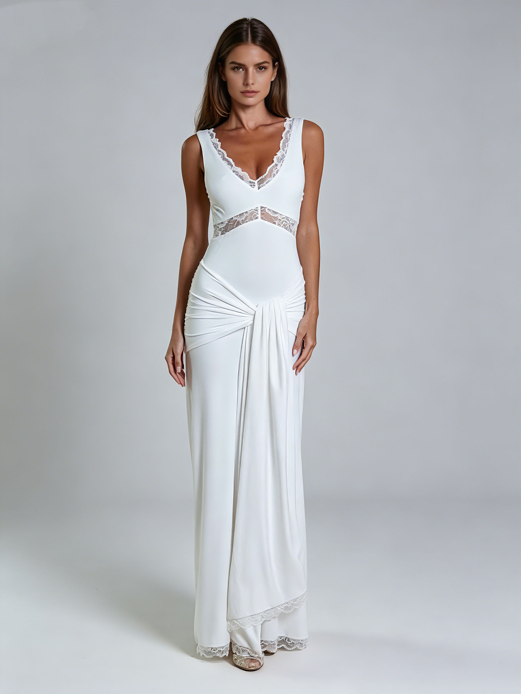 TWOTWINSTYLE Sleeveles Patchwork Lace Design Dress