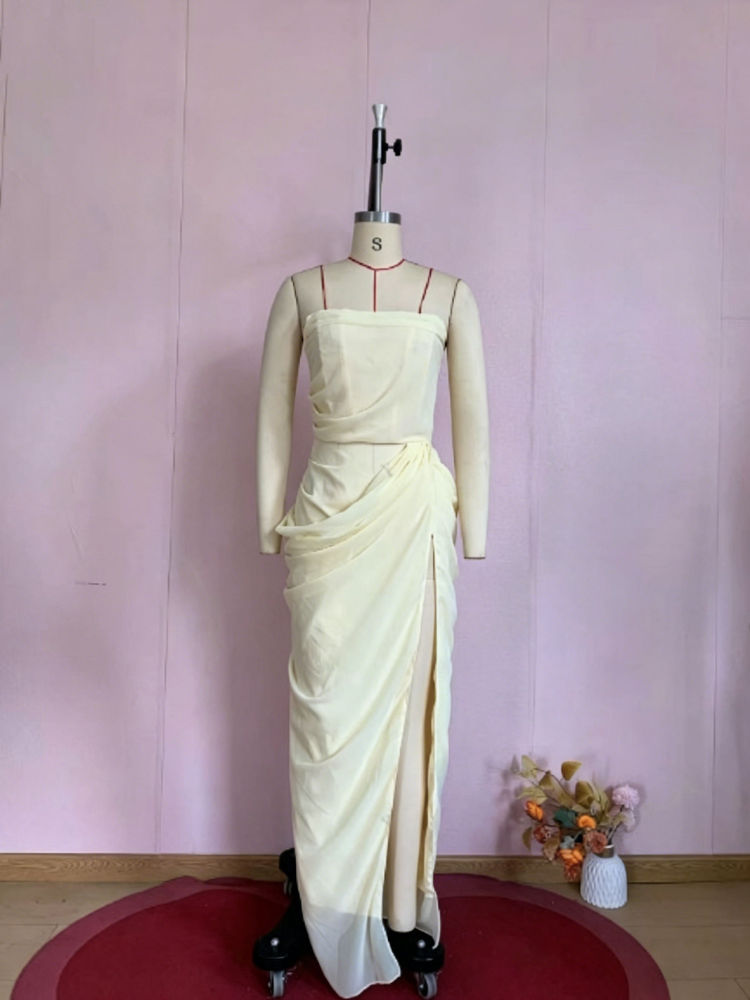 TWOTWINSTYLE Solid Tunic Ruched Side Split Elegant Dress
