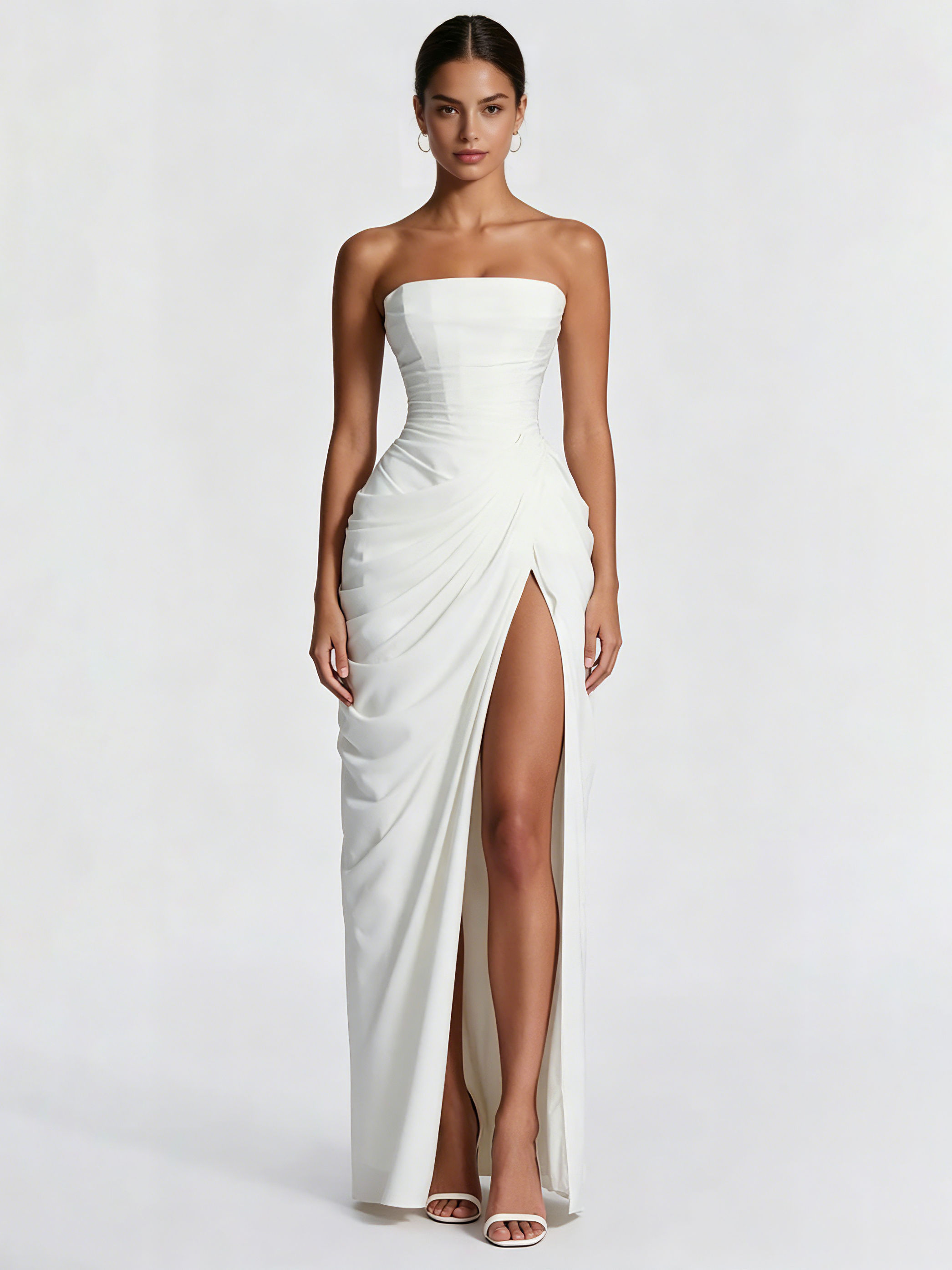 TWOTWINSTYLE Solid Tunic Ruched Side Split Elegant Dress