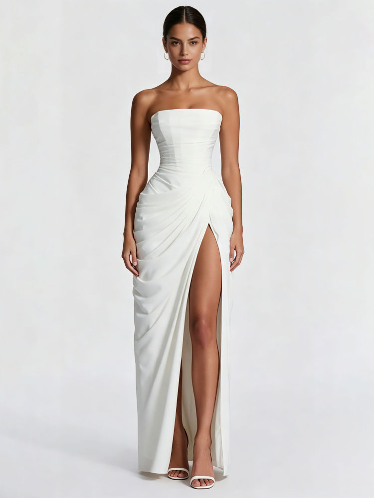 TWOTWINSTYLE Solid Tunic Ruched Side Split Elegant Dress