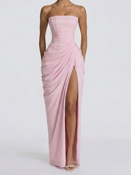 TWOTWINSTYLE Solid Tunic Ruched Side Split Elegant Dress