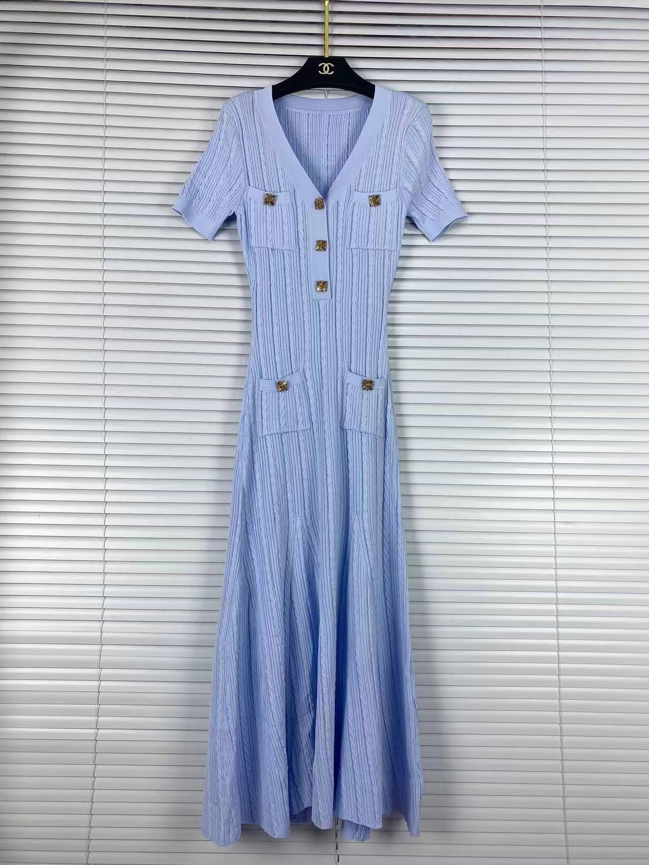 TWOTWINSTYLE Solid V Neck Short Sleeve Spliced Pocket Elegant Dress