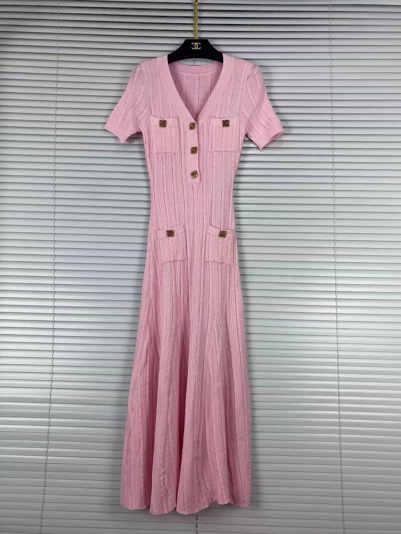 TWOTWINSTYLE Solid V Neck Short Sleeve Spliced Pocket Elegant Dress