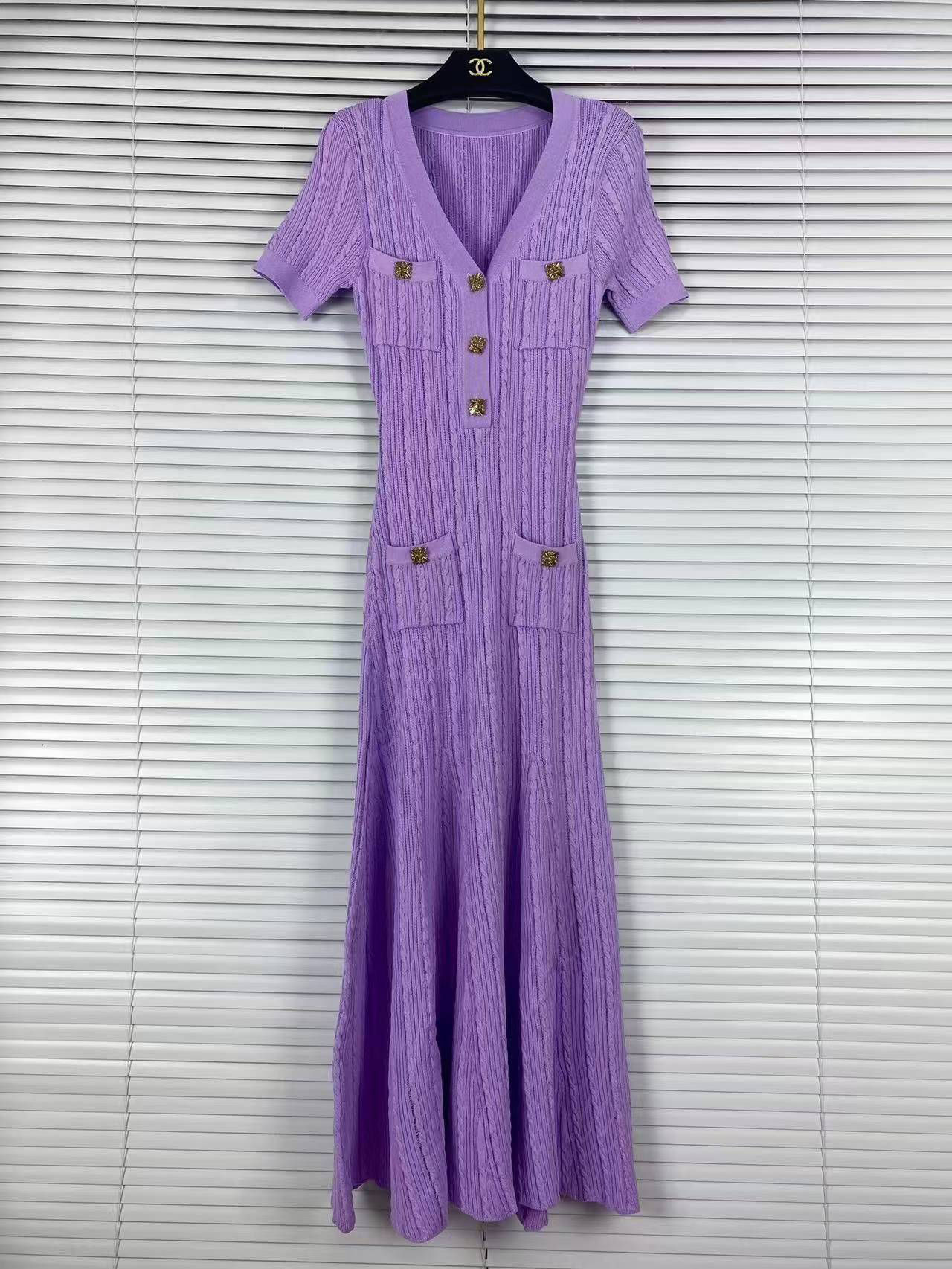 TWOTWINSTYLE Solid V Neck Short Sleeve Spliced Pocket Elegant Dress