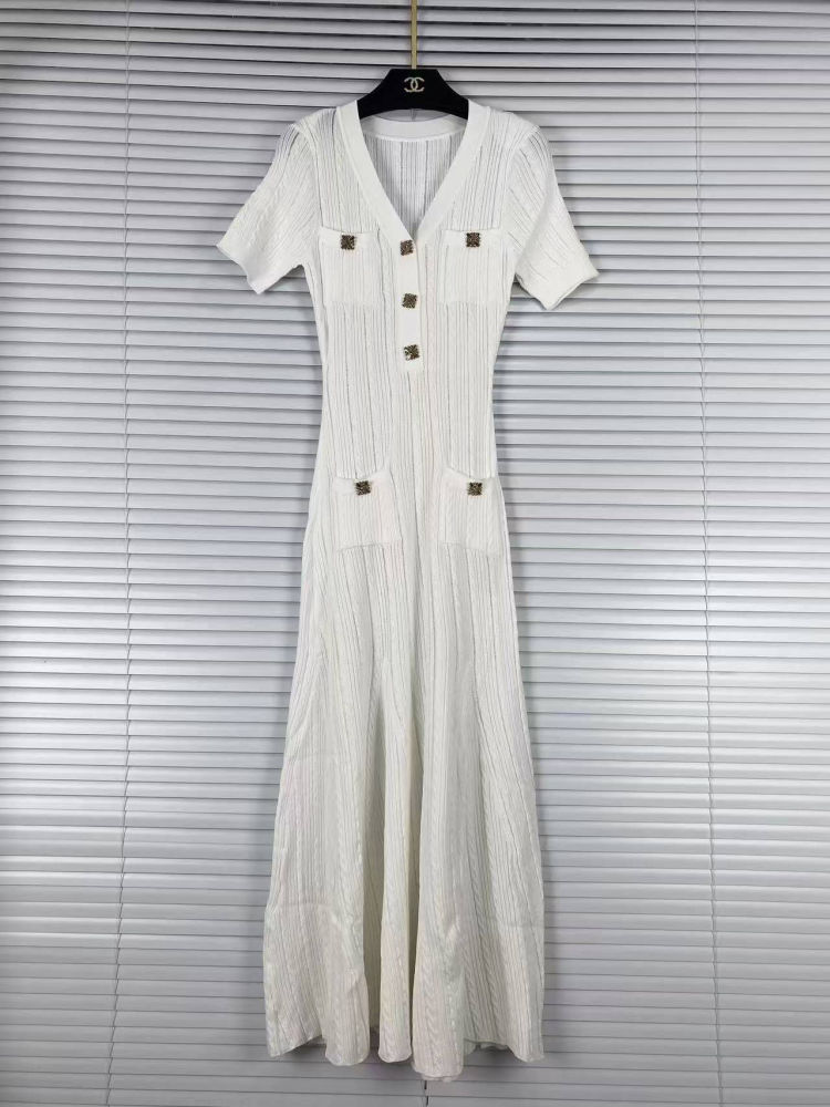 TWOTWINSTYLE Solid V Neck Short Sleeve Spliced Pocket Elegant Dress