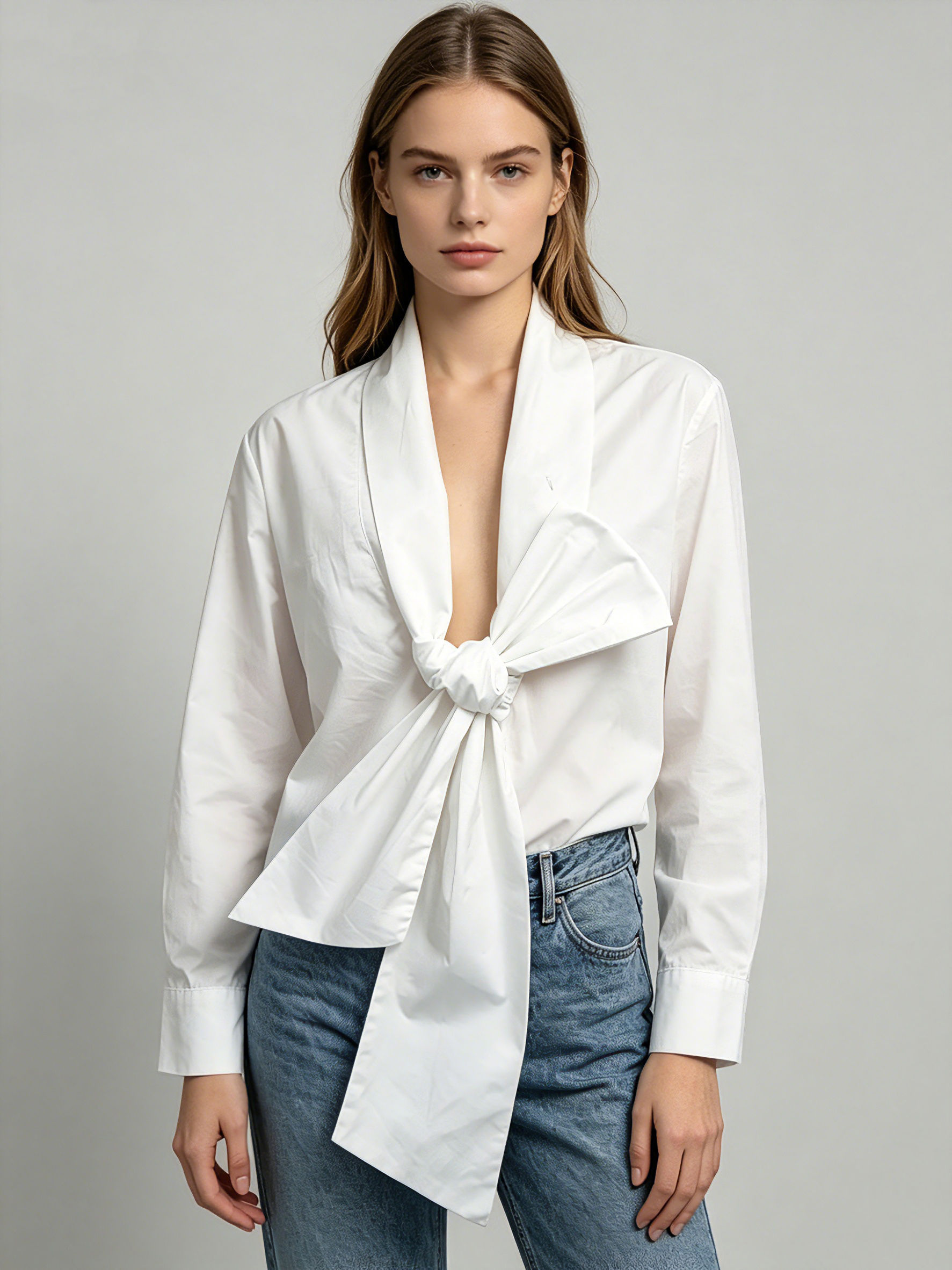 TWOTWINSTYLE Patchwork Bowknot Long Sleeve Temperament Shirt