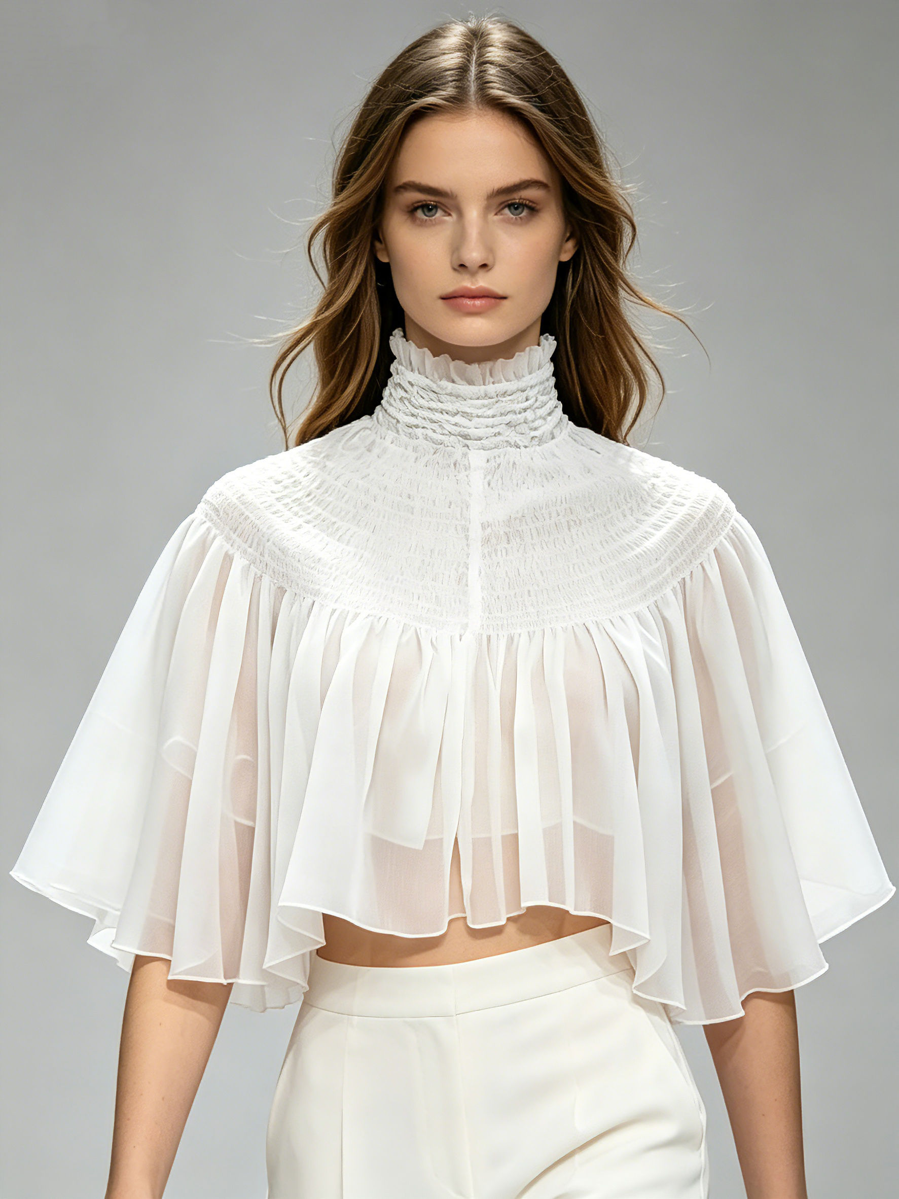 TWOTWINSTYLE Stand Collar Spliced Mesh Sexy Crop Shirt