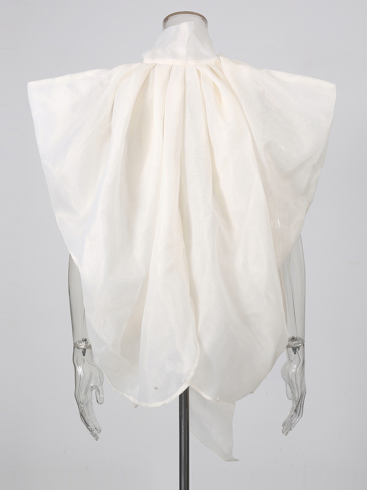 TWOTWINSTYLE Stand Collar Bowknot Mesh Loose Minimalist Blouse