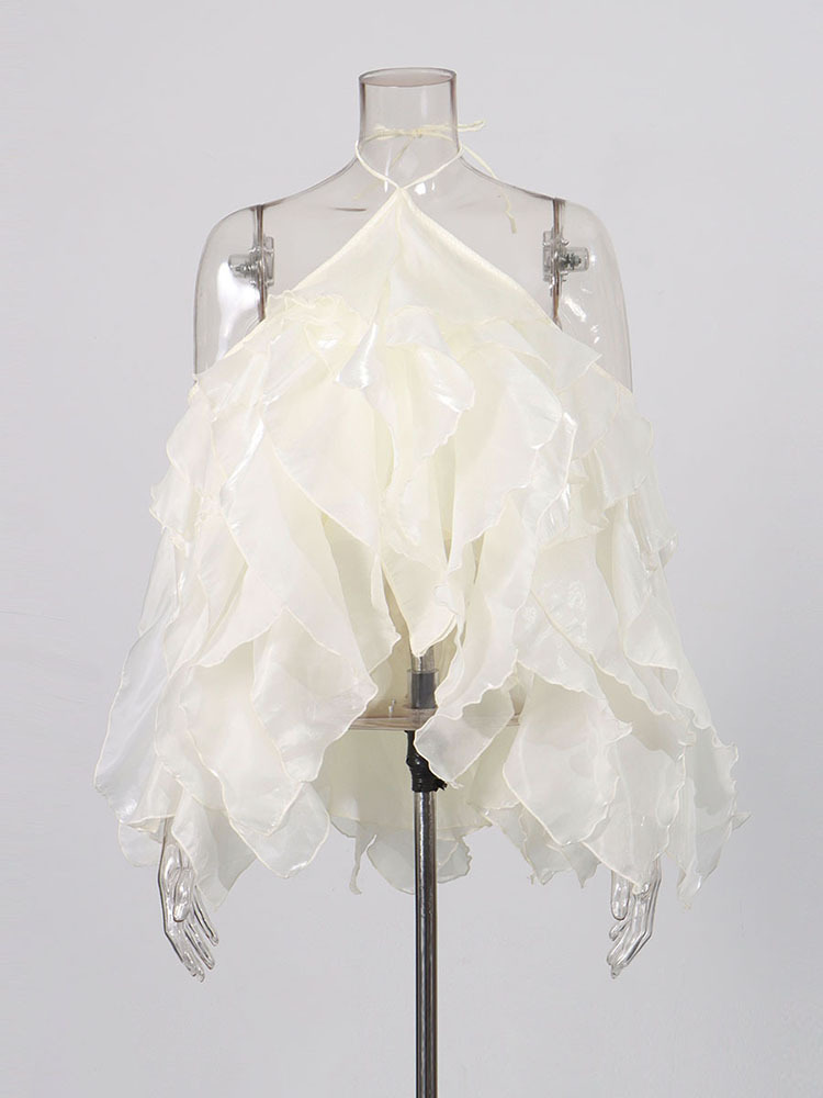 TWOTWINSTYLE Off Shoulder Spliced Ruffles Elegant Shirt
