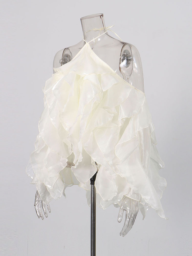 TWOTWINSTYLE Off Shoulder Spliced Ruffles Elegant Shirt