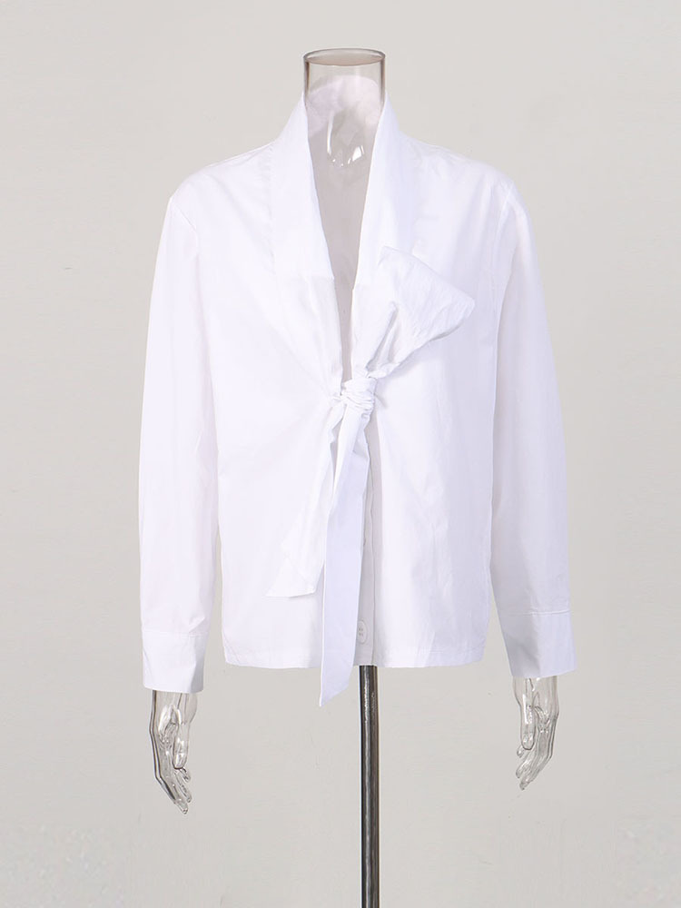 TWOTWINSTYLE Patchwork Bowknot Long Sleeve Temperament Shirt