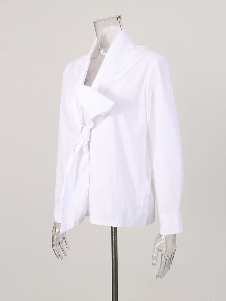TWOTWINSTYLE Patchwork Bowknot Long Sleeve Temperament Shirt