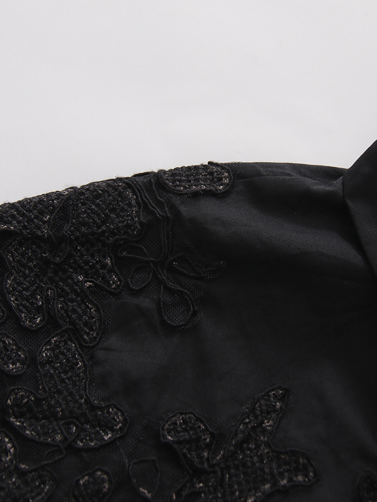 TWOTWINSTYLE Solid Lapel Patchwork Lace Casual Shirt