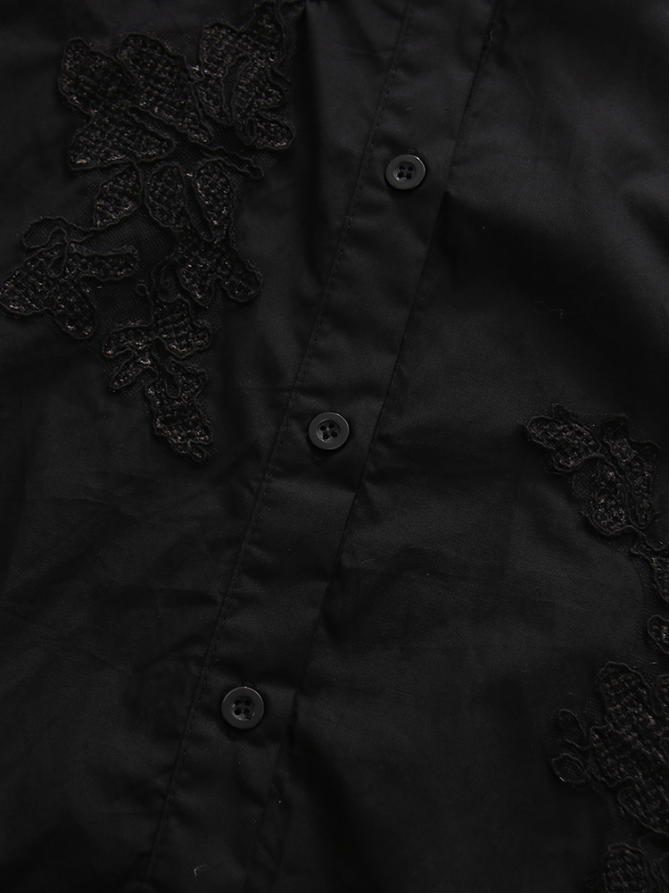 TWOTWINSTYLE Solid Lapel Patchwork Lace Casual Shirt