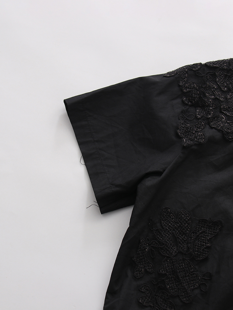 TWOTWINSTYLE Solid Lapel Patchwork Lace Casual Shirt