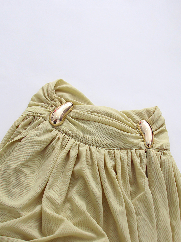 TWOTWINSTYLE Stand Collar Sleeveles Patchwork Metal Pleated Fashion Dress