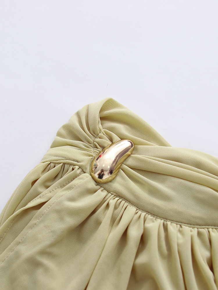 TWOTWINSTYLE Stand Collar Sleeveles Patchwork Metal Pleated Fashion Dress