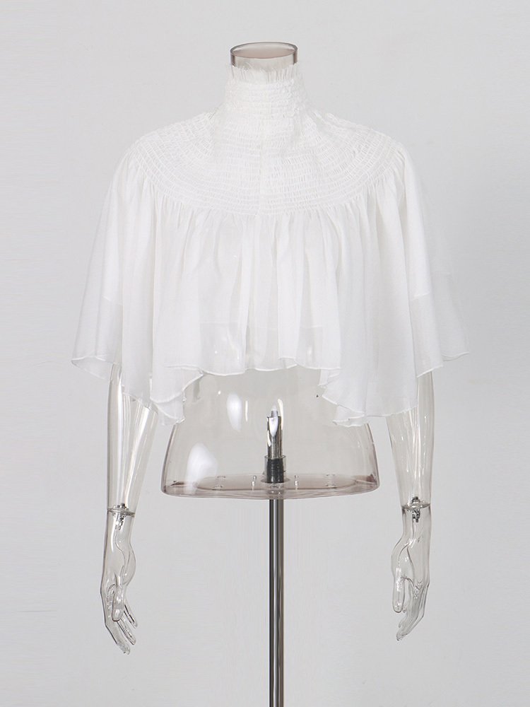 TWOTWINSTYLE Stand Collar Spliced Mesh Sexy Crop Shirt