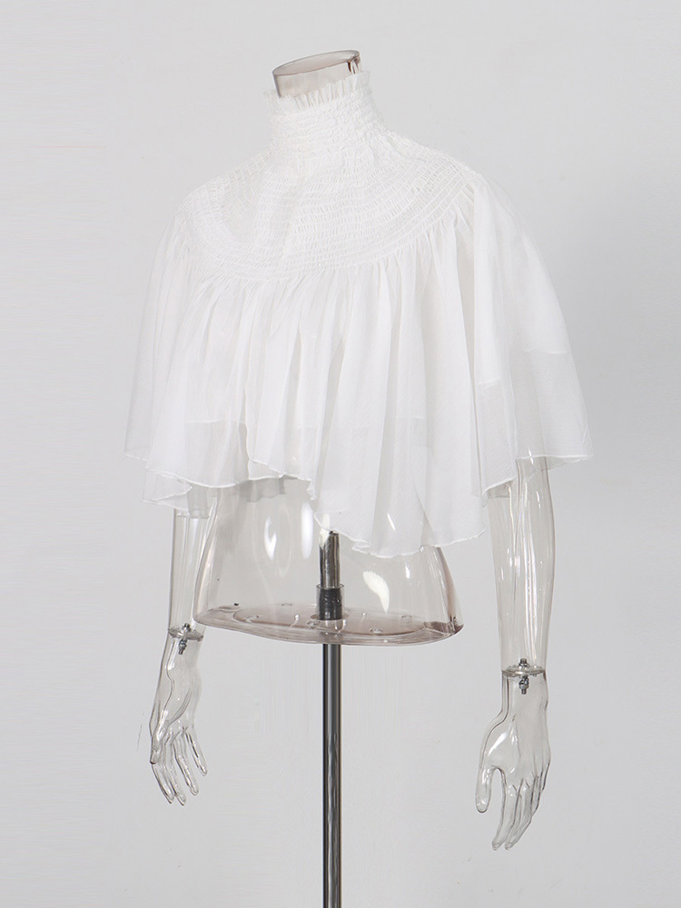 TWOTWINSTYLE Stand Collar Spliced Mesh Sexy Crop Shirt