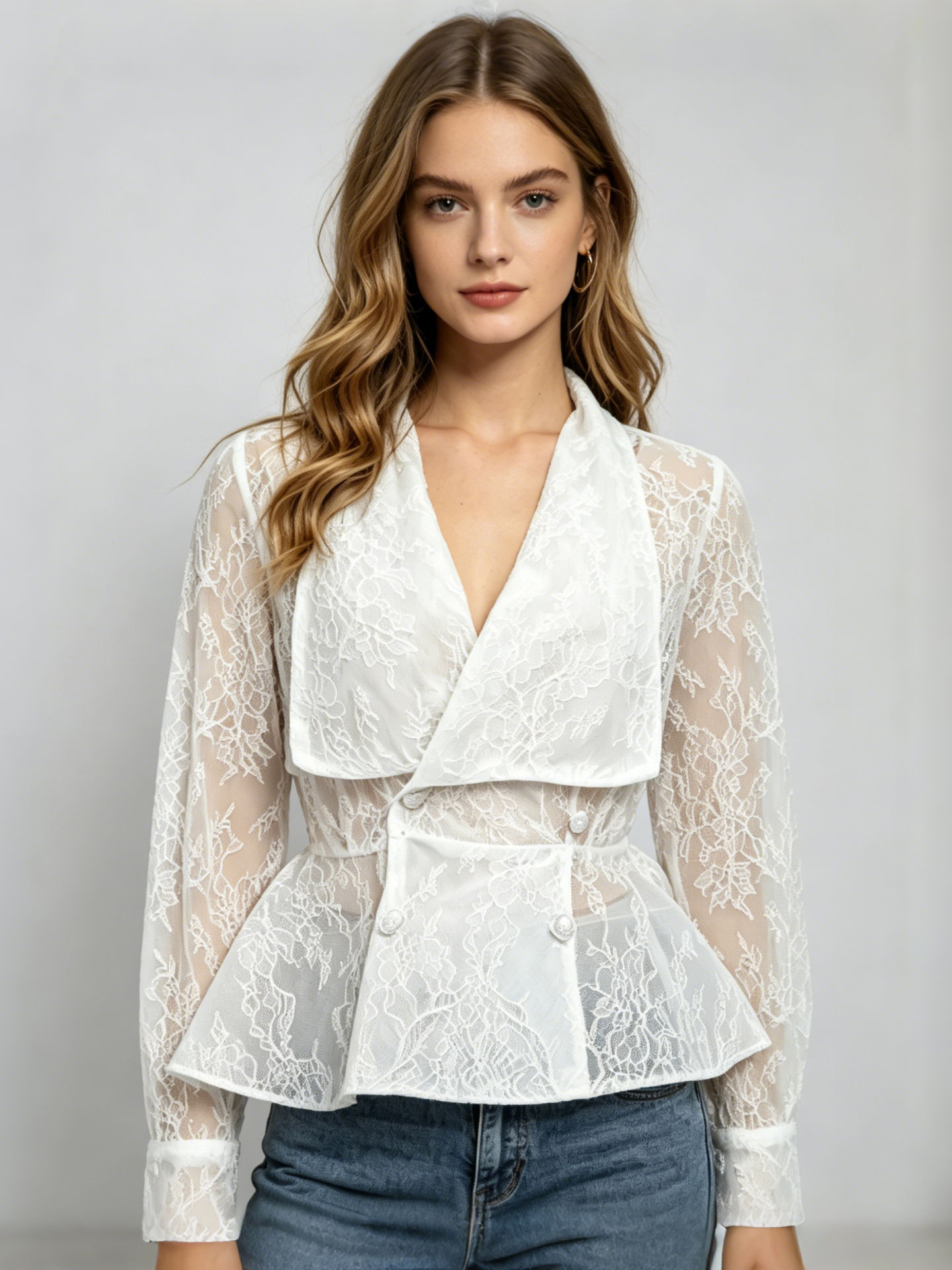 TWOTWINSTYLE Lapel Patchwork Lace Tunic Fashion Dress