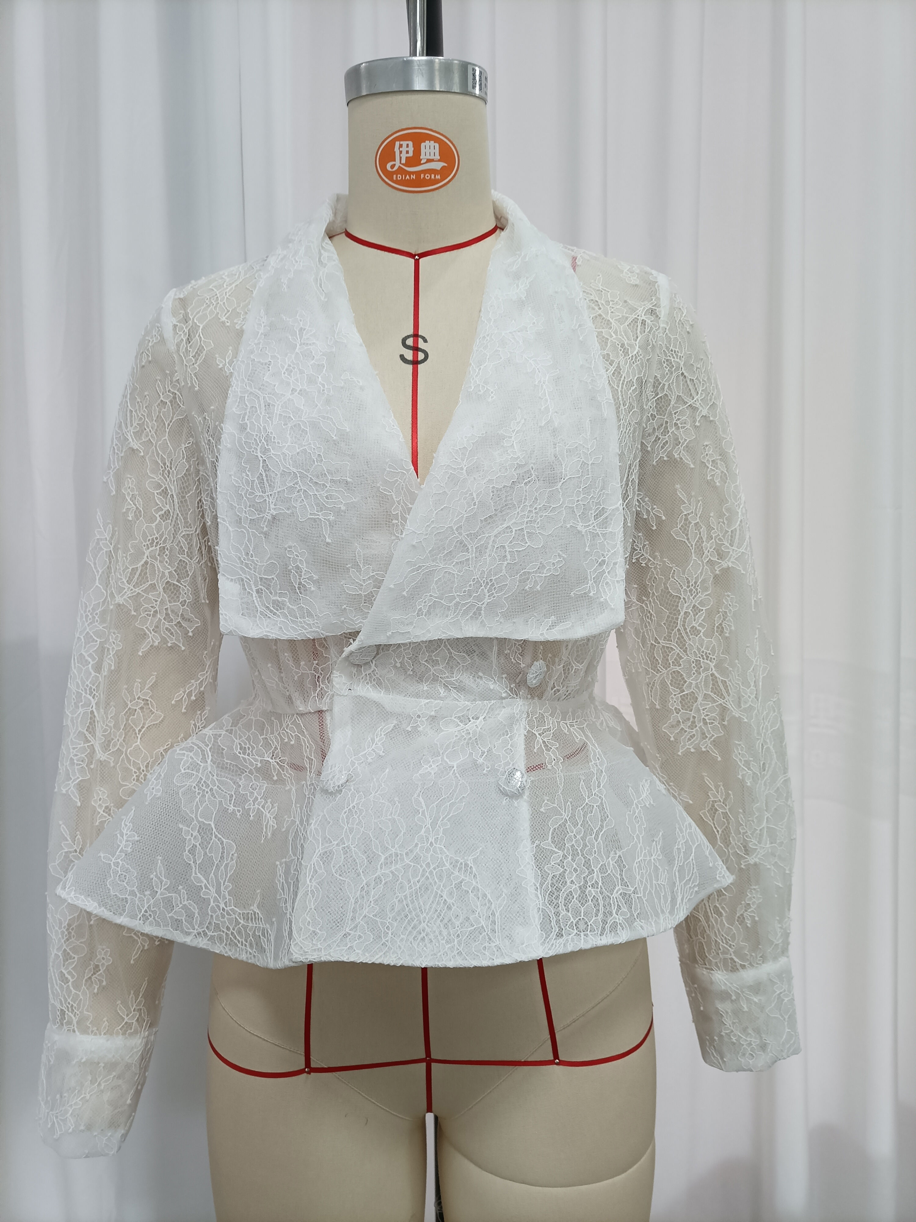 TWOTWINSTYLE Lapel Patchwork Lace Tunic Fashion Dress