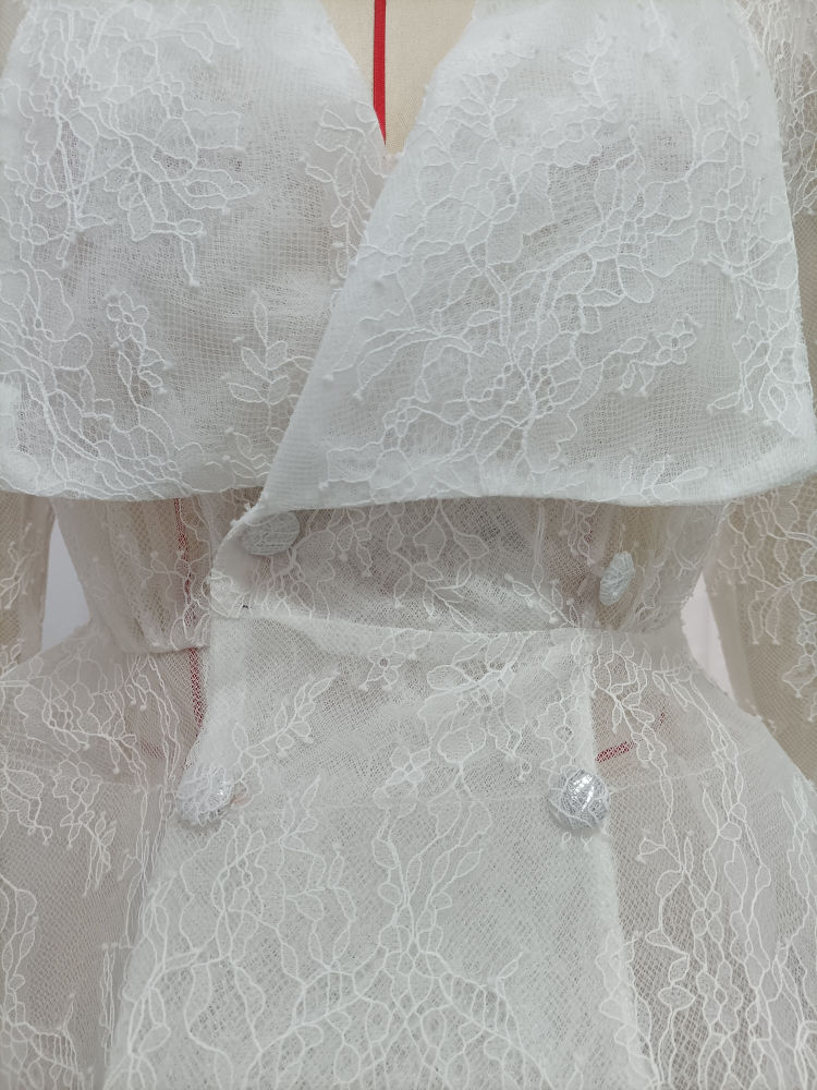 TWOTWINSTYLE Lapel Patchwork Lace Tunic Fashion Dress