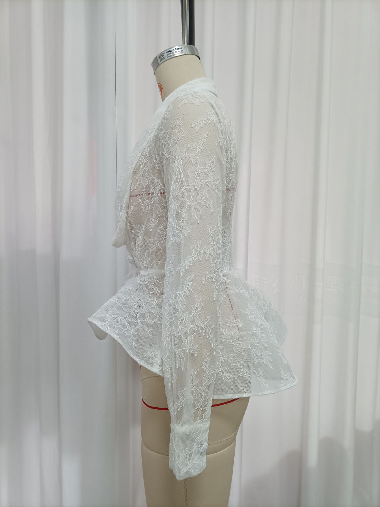 TWOTWINSTYLE Lapel Patchwork Lace Tunic Fashion Dress
